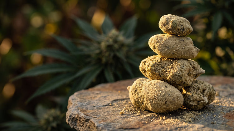 Kief-dusted moon rocks stacked on stone