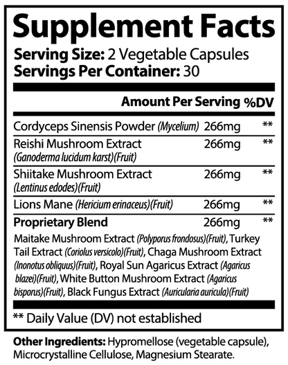Mushroom Complex 10X Capsules | 10-Mushroom Blend for Focus, Immunity and Adaptogenic Support | Lion’s Mane, Reishi, Chaga and More