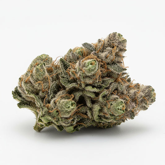 Afghani KushThCa Hemp lower- premium dense buds with rich green hues, top- shelf indica strain