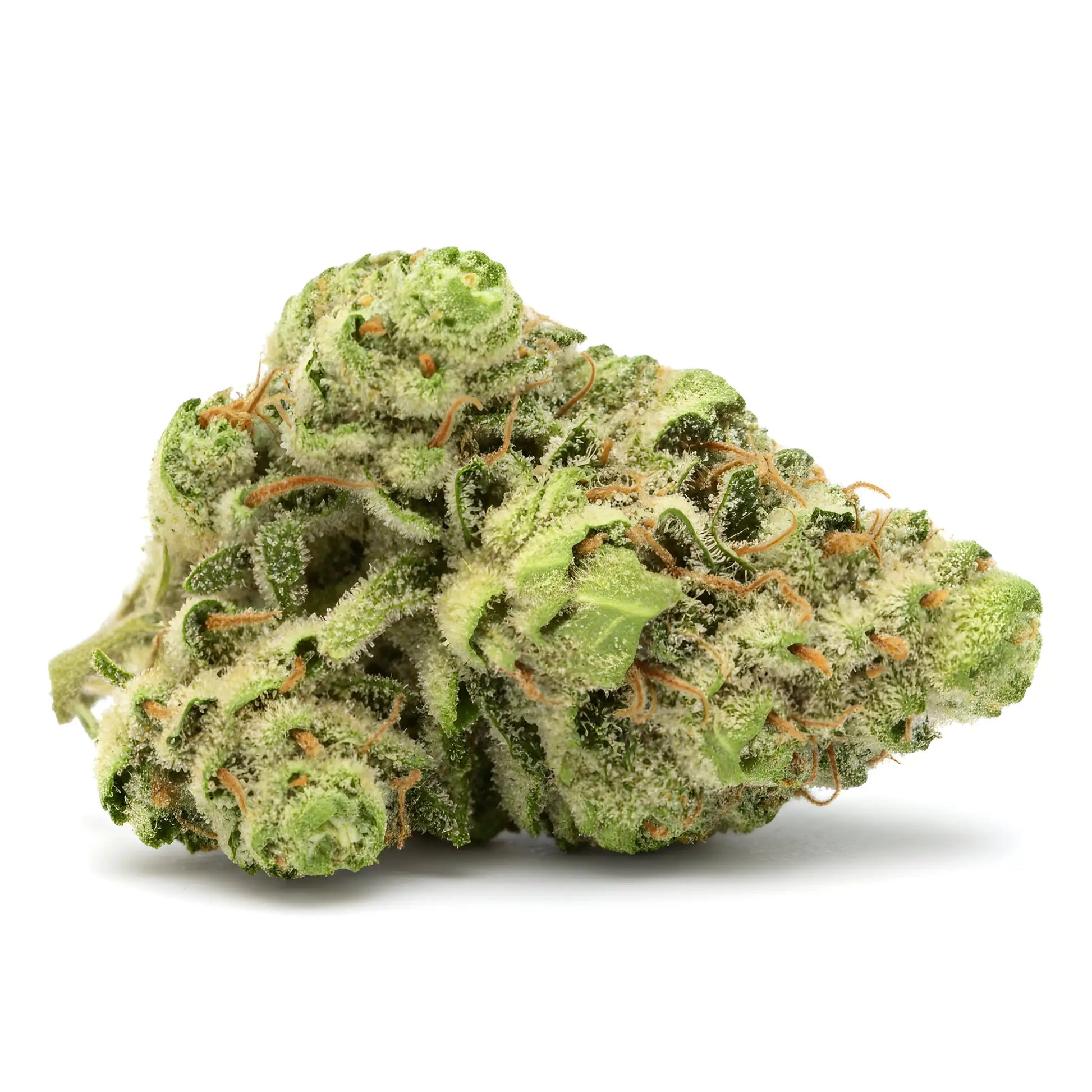 Alternative angle photo of Gary Eyes THCA hemp flower indica dominant AA grade, showing compact frosty buds with deep green tones and purple flecks, 23 percent THCA | Hurcann