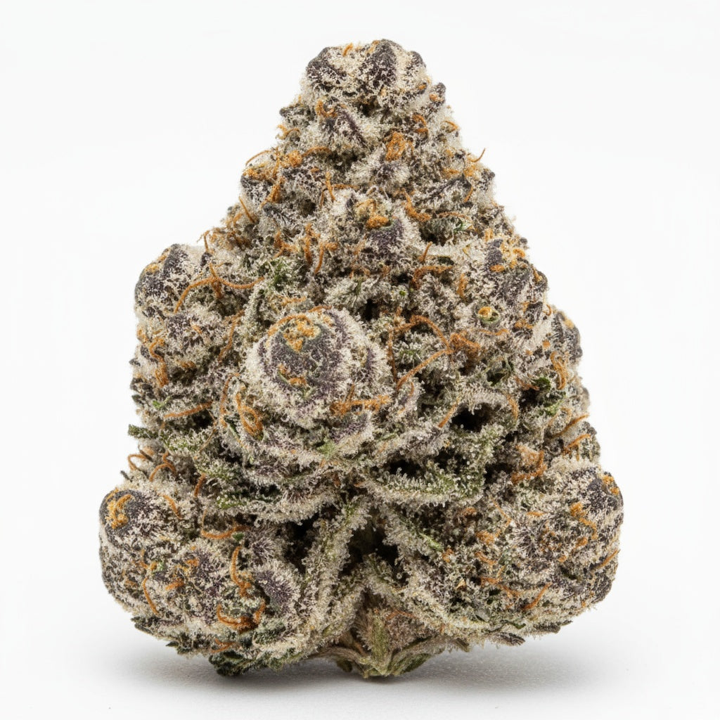 The white crystal coverage give this strain a “blizzard” effect.