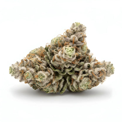 Alternative angle photo of Windu THCA hemp flower hybrid AA grade, showing bright green buds with orange hairs and crystal clear trichomes