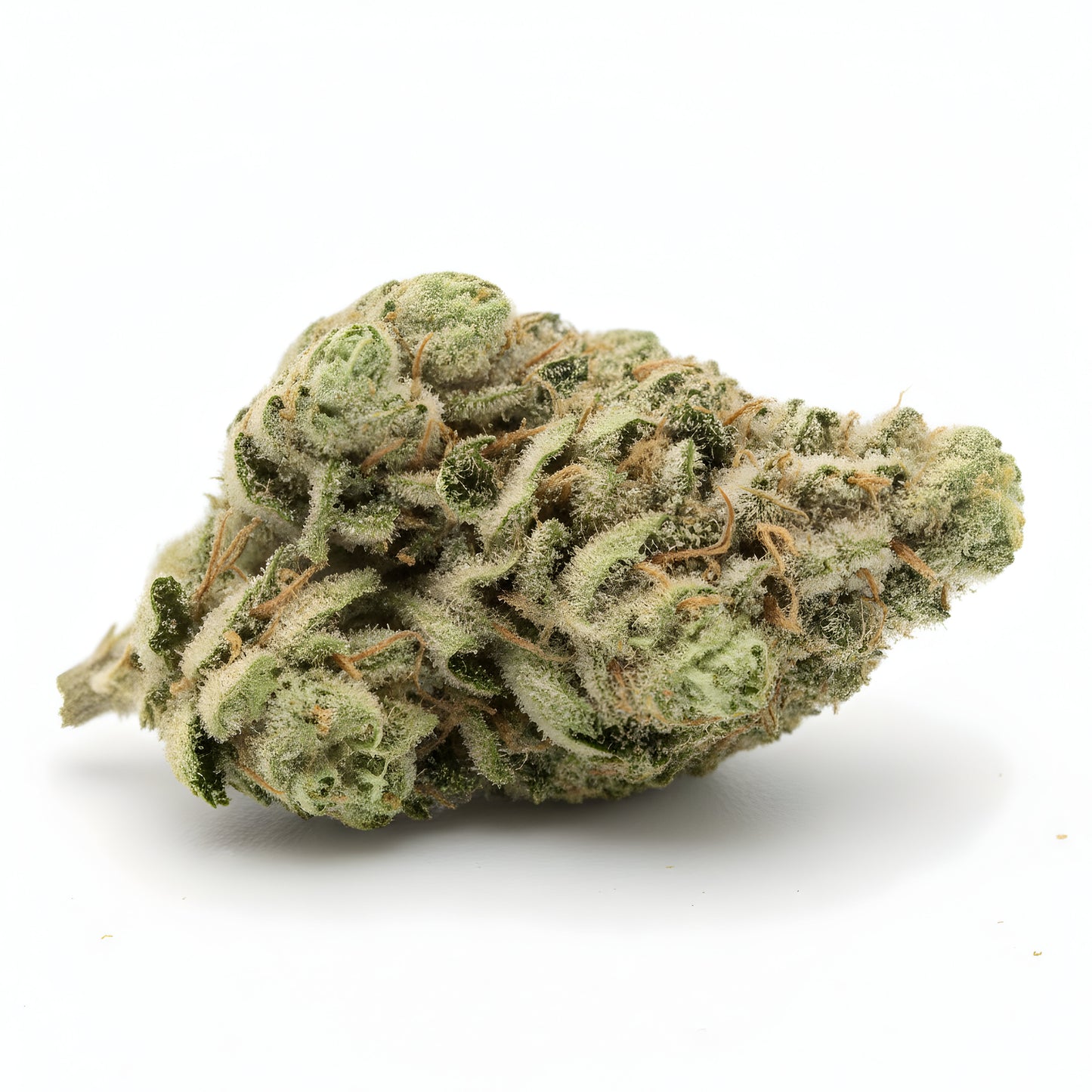 Alternative angle photo of Cream Cake THCA hemp flower indica AA grade, showing dense frosty buds with light green and lavender hues and 26 percent THCA