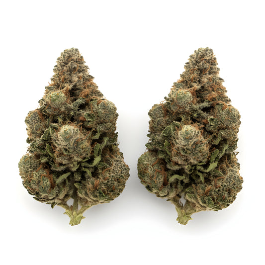 Alternative angle photo of Strawberry THCA hemp flower sativa-dominant AA grade, showing vibrant green buds with orange pistils and frosty trichomes