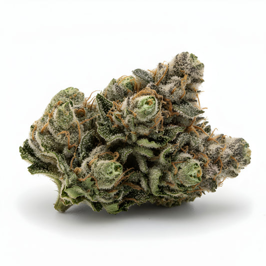 Alternative angle image of Afghani Kush THCa hemp flower AA grade, highlighting compact resinous structure and deep emerald tones