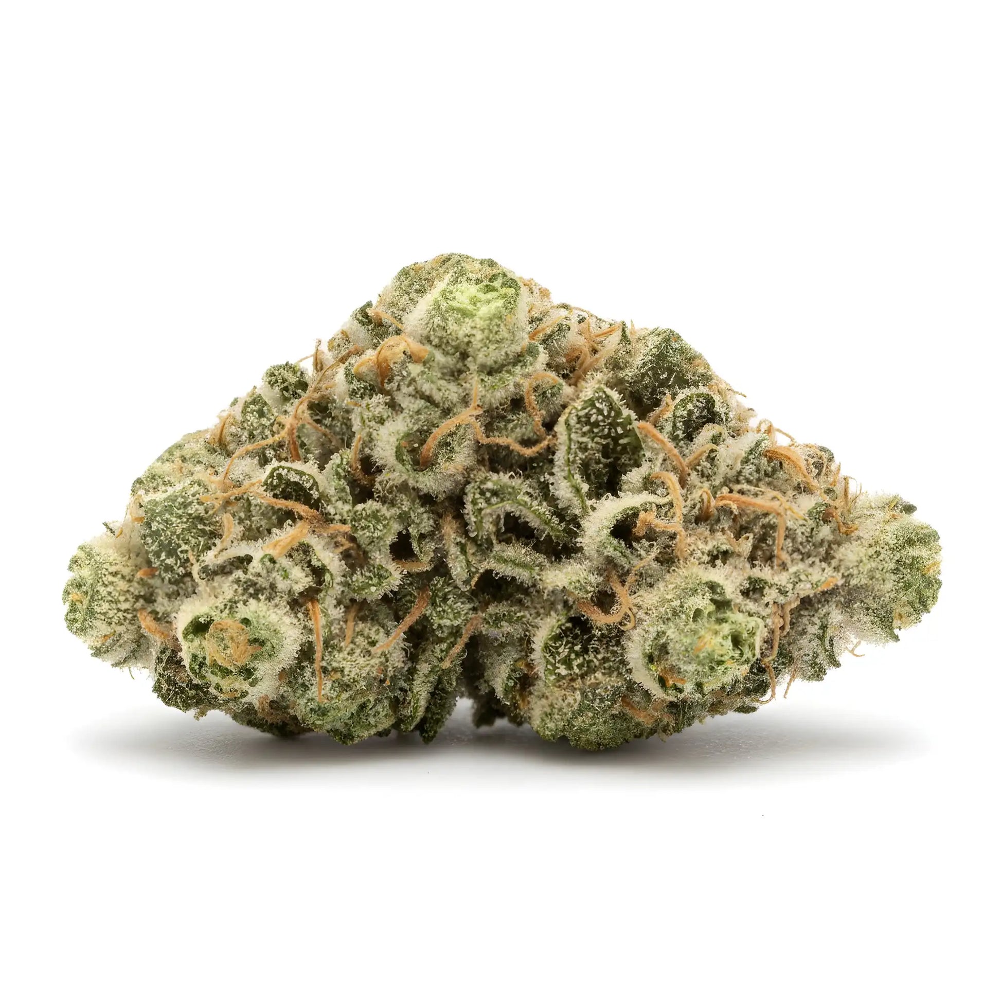 Alternative angle photo of Key Lime Pie THCA hemp flower indica-dominant AA grade, highlighting tight lime-green buds and silvery trichome coverage | Hurcann