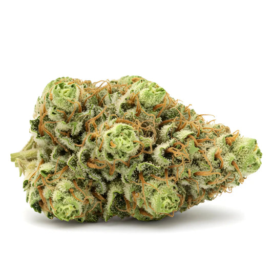 Alternative angle photo of King Kong Killer THCA hemp flower indica dominant AAA grade, showing massive resin coated buds with dark green tones and thick amber hairs, 31 percent THCA | Hurcann