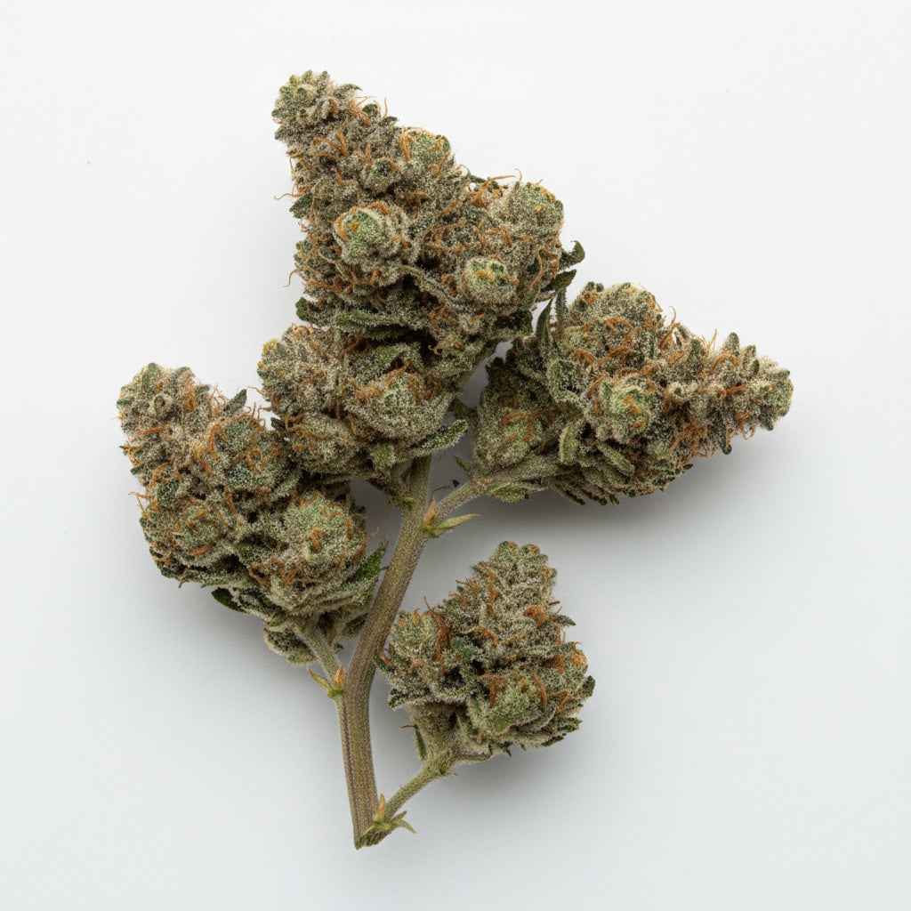 Moonblast buds are dark and shimmering, featuring deep purple hues and a thick layer of silver trichomes that glow under light