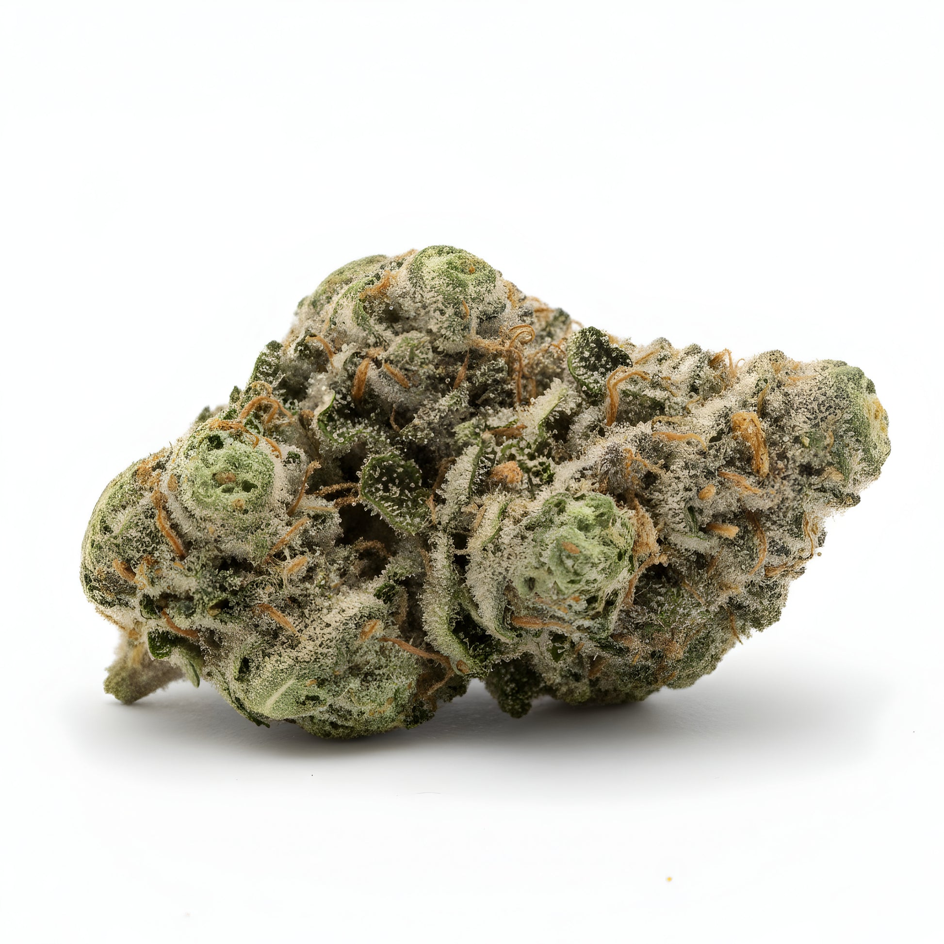 Alternative angle photo of Jokerz THCA hemp flower indica dominant AA grade, showing vibrant purple and green buds coated in dense trichomes, sticky resin texture
