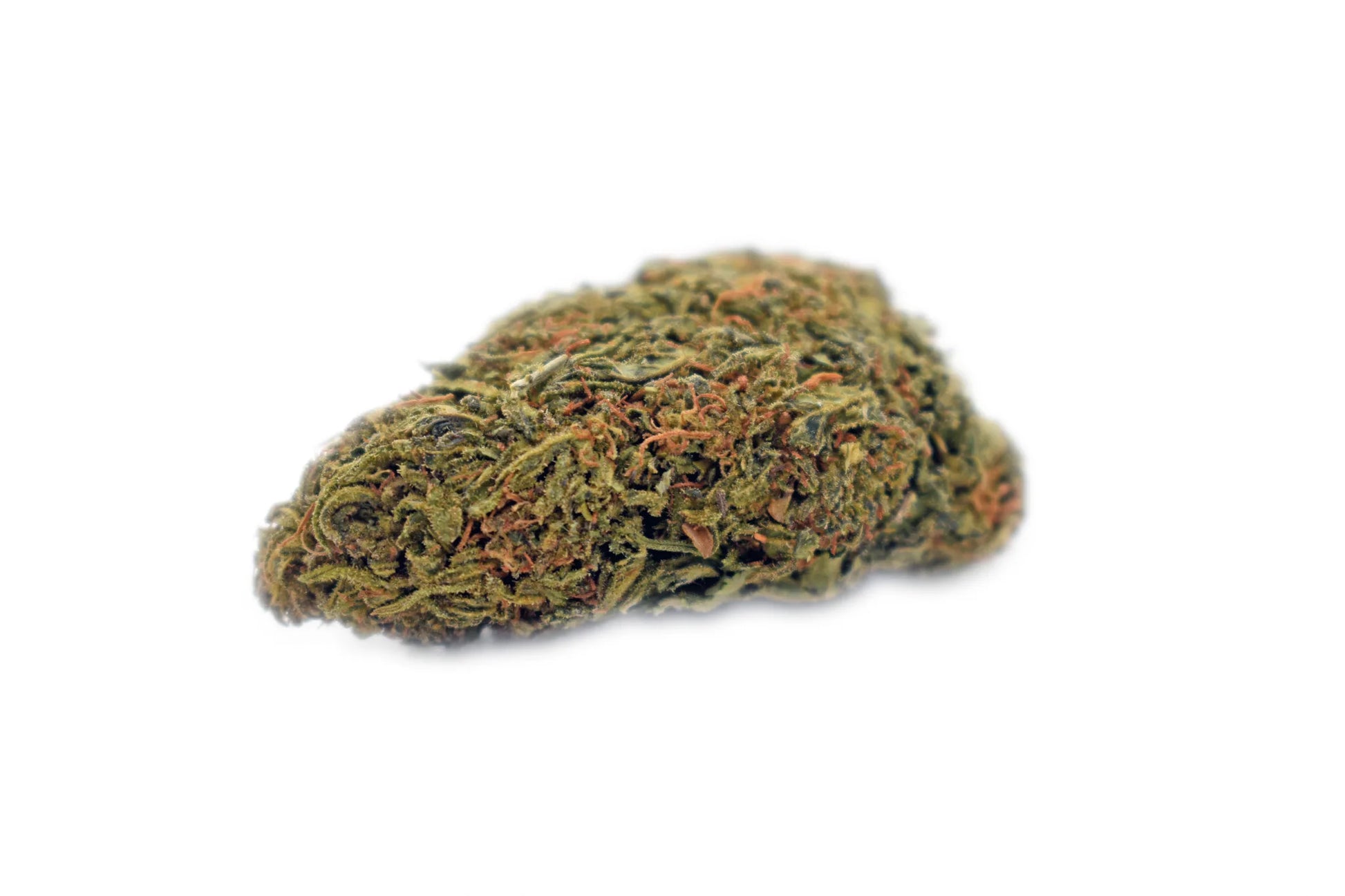 Close-up of Blue Genius CBD + Delta-8 THC flower, showcasing dense, resinous buds with bright green and blueish-purple hues, rich in trichomes and uplifting terpenes | Hurcann