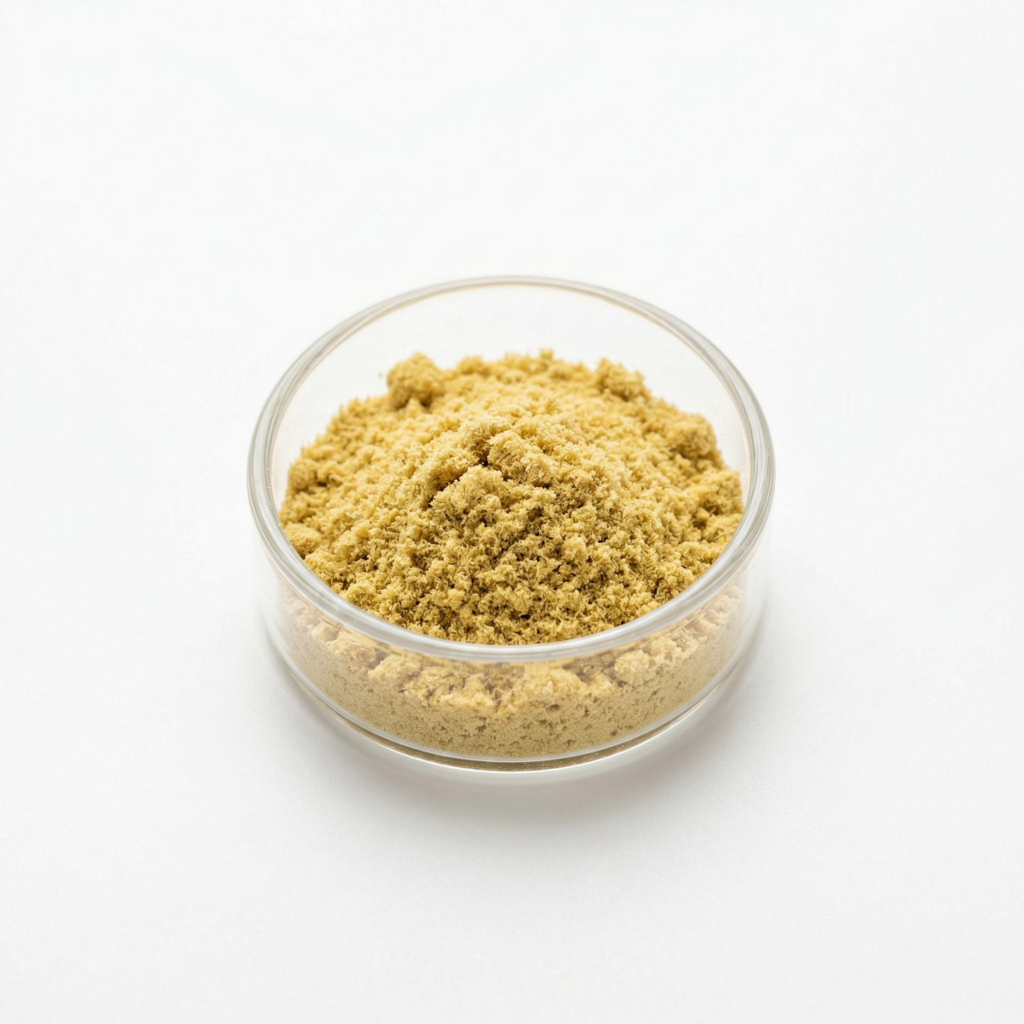 CBG kief powder in a glass bowl on white background — premium white hemp-derived CBG kief, 7g retail