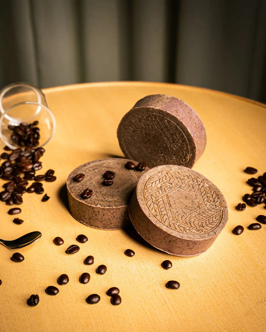Handmade coffee-infused CBD soap bar with exfoliating coffee grounds, hemp-derived CBD, and organic oils for deep cleansing and skin hydration | Hurcann