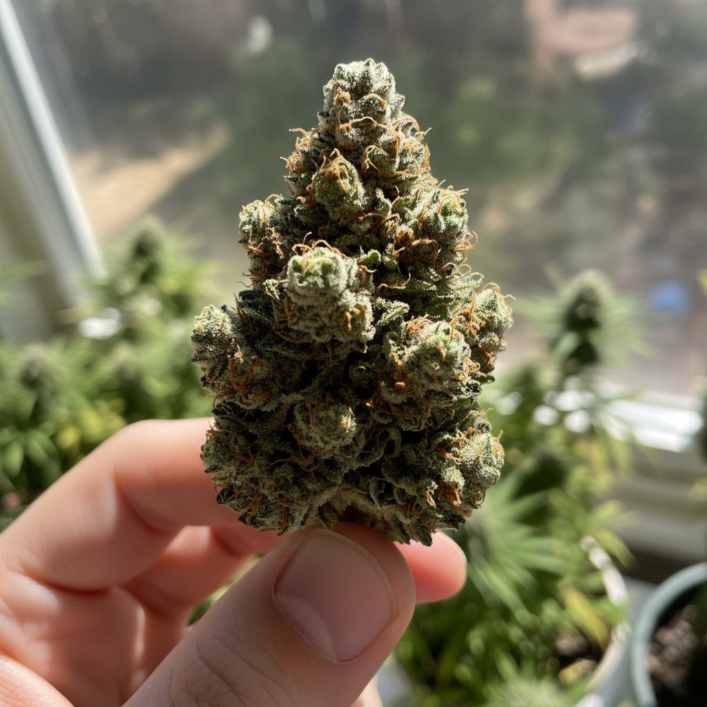 Afghani KushThCa Hemp lower- Hurcann premium flower jar with strain label