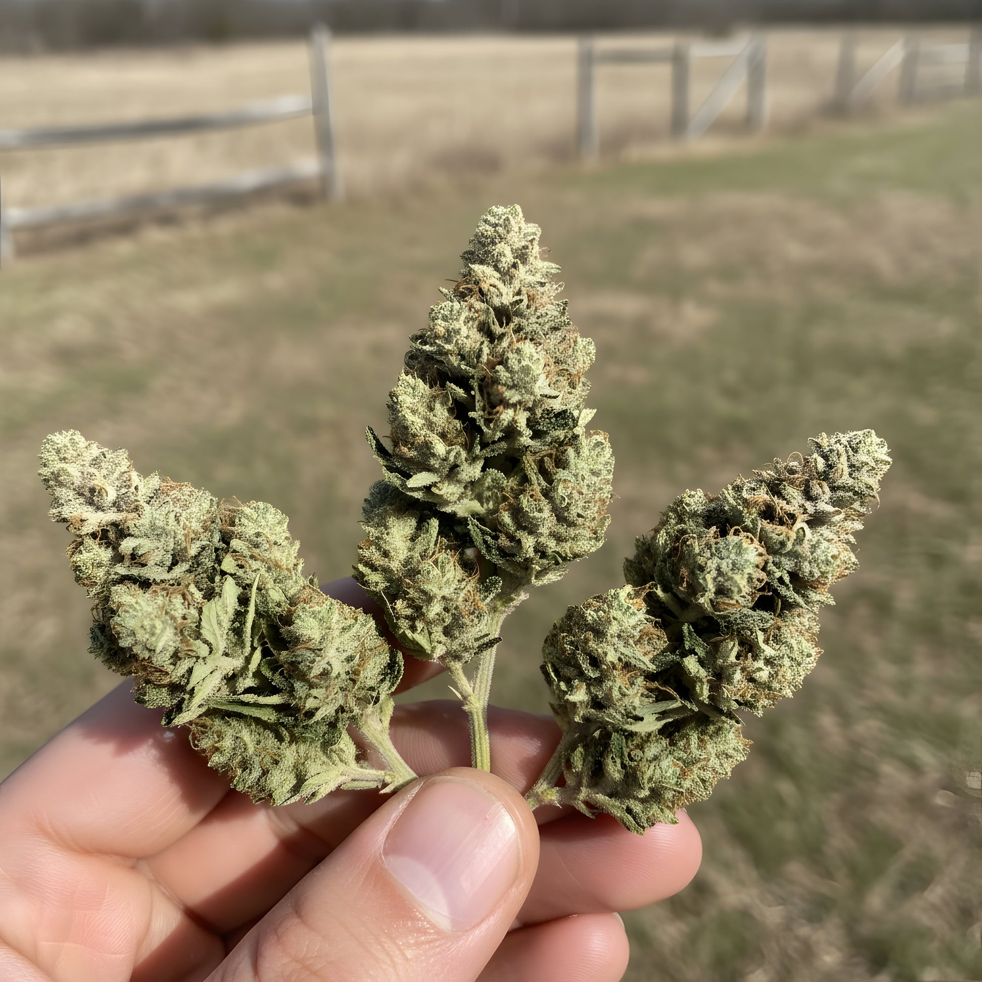 In-hand photo of Jet Fuel THCA hemp flower A-Grade, displaying dense buds and energetic sativa-hybrid traits