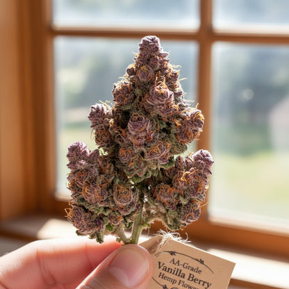 Vanilla Berry features dense, each nug is coated with thick layers of trichomes, giving it a sugary, vanilla-like shimmer that perfectly reflects its name.