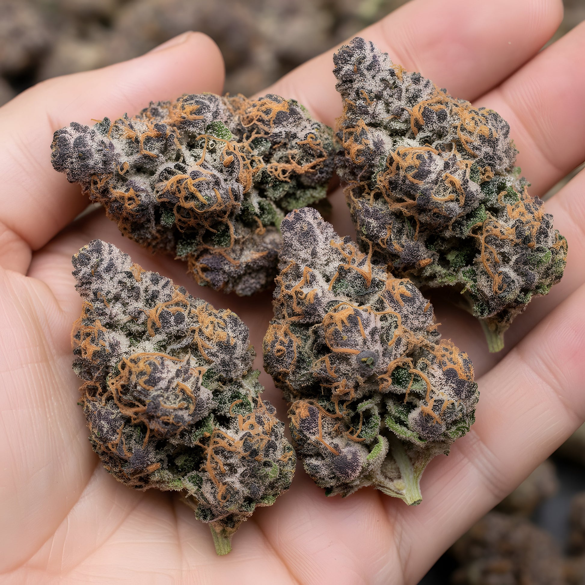 Lifestyle image of Candy Peaches THCa hemp flower AAA grade hybrid slight sativa lean, displaying vibrant peach toned buds with candy fruit aroma, ideal for uplifting daytime use