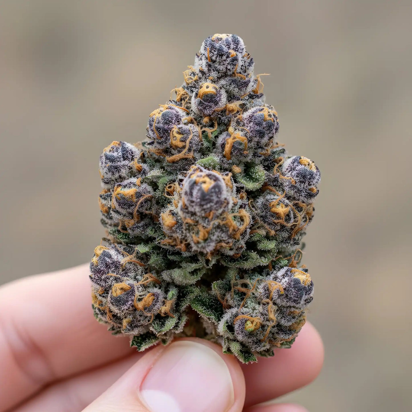 Cadillac Rainbow THCa Hemp Flower in hand displaying dense colorful hybrid buds, bright orange pistils, frosty trichomes, and premium indoor AAA-grade quality | Hurcann