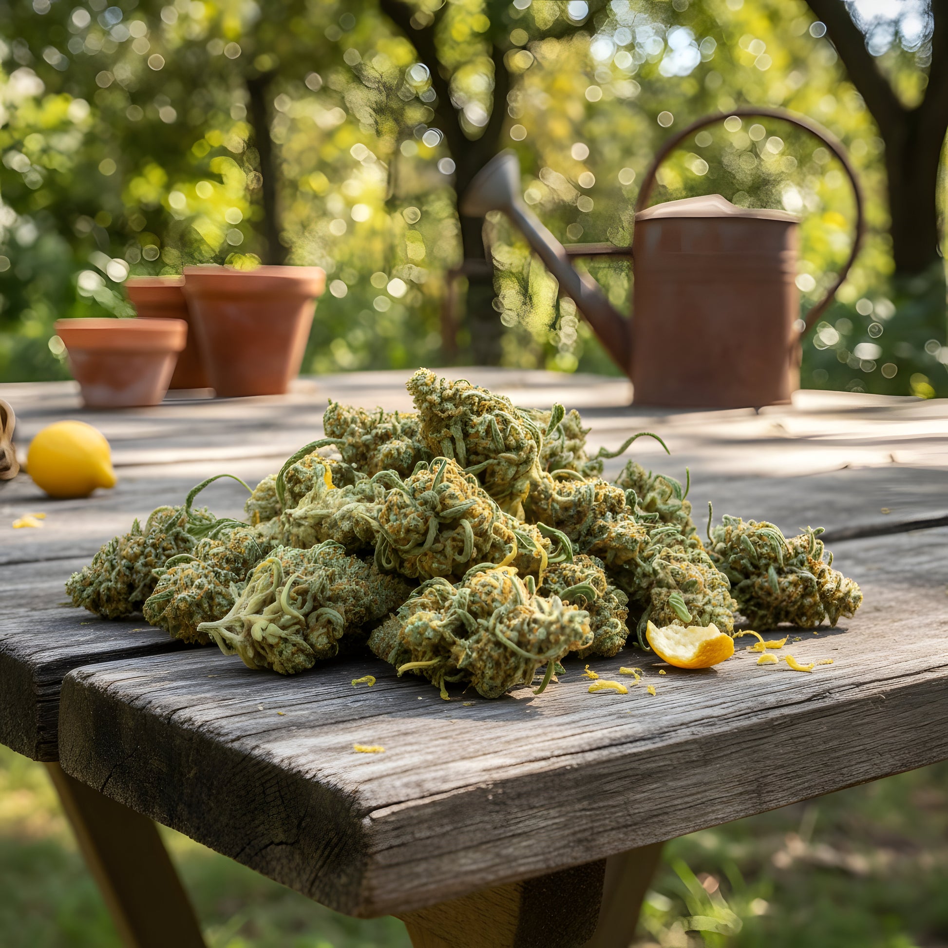 Lifestyle image of Lemon Love THCa hemp flower sativa AAA grade, known for lemon candy aroma and energetic daytime effects