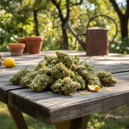 Lifestyle image of Lemon Love THCa hemp flower sativa AAA grade, known for lemon candy aroma and energetic daytime effects