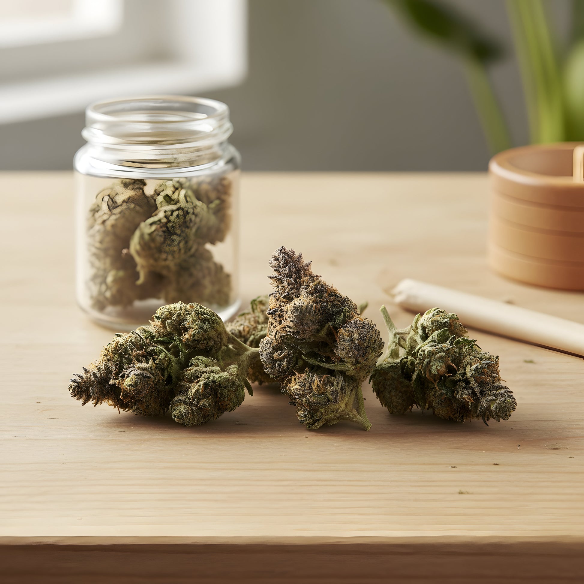 Lifestyle image of Sour Diesel THCA hemp flower AA grade hybrid, showcasing an energizing daytime strain with focus enhancing effects