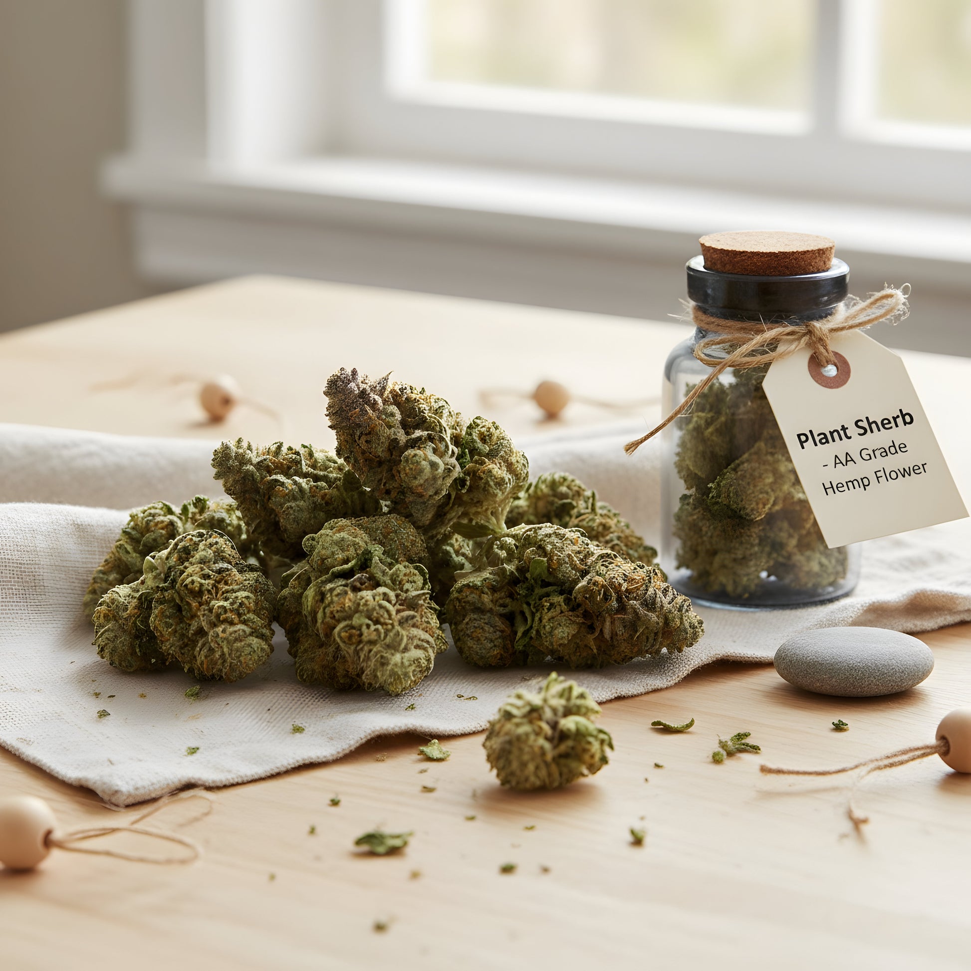 Lifestyle image of Plant Sherb THCA hemp flower AA grade indica dominant, featuring colorful dessert style buds ideal for evening relaxation and stress relief.