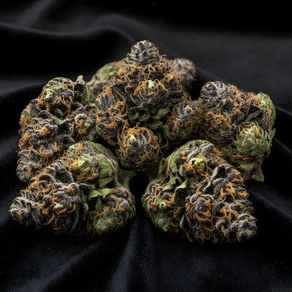 Lifestyle image of Texas Pound Cake THCA hemp flower AAA grade indica, showcasing dessert like purple buds with sweet baked goods aroma, ideal for nighttime relaxation