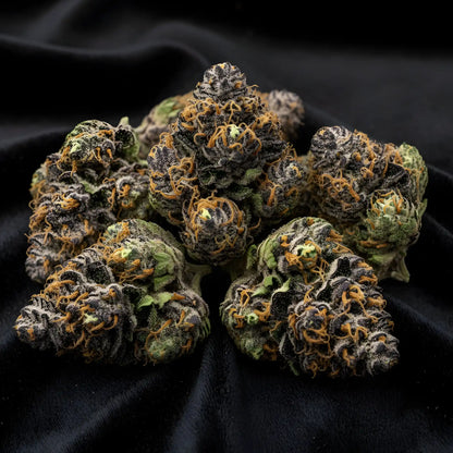 Lifestyle image of Texas Pound Cake THCA hemp flower AAA grade indica, showcasing dessert like purple buds with sweet baked goods aroma, ideal for nighttime relaxation
