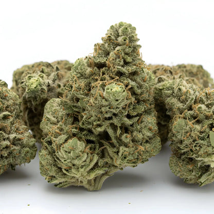 Main product photo of Windu THCA hemp flower AA grade hybrid, featuring dense fluffy buds with pine mint citrus aroma, Skywalker OG x Kush Mintz lineage.
