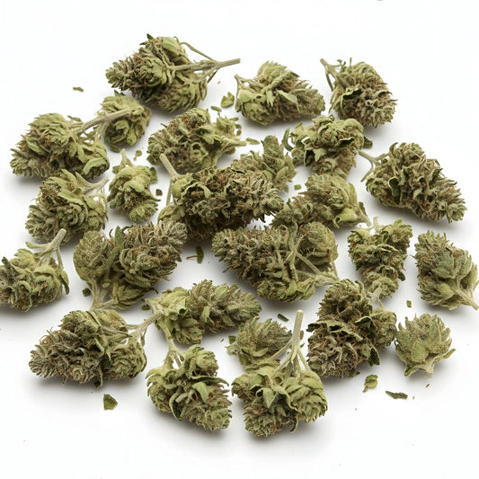 Main product photo of Lemon Love THCa hemp flower sativa AAA grade, showing vibrant yellow green buds with heavy trichome frost | Hurcann