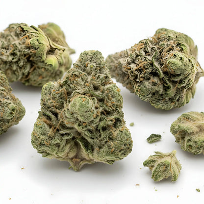 Main product photo of Jokerz THCA hemp flower AA grade indica dominant, featuring frosty purple green buds with candy sweet fuel aroma | Hurcann
