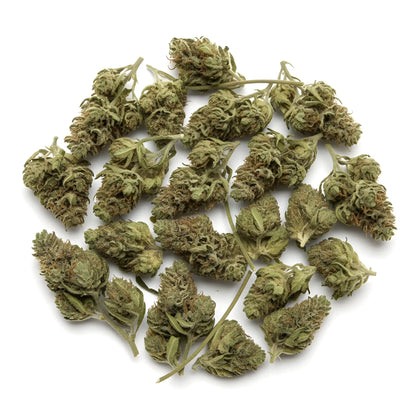 Main product photo of Moonblast THCa hemp flower indica AAA grade, showing dark purple buds coated in shimmering silver trichomes | Hurcann