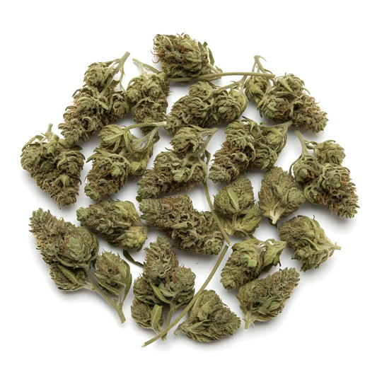 Main product photo of Moonblast THCa hemp flower indica AAA grade, showing dark purple buds coated in shimmering silver trichomes | Hurcann