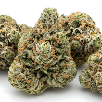 Main product photo of Oh La La THCA hemp flower AAA grade hybrid, featuring frosty colorful buds with berry cream dessert aroma | Hurcann