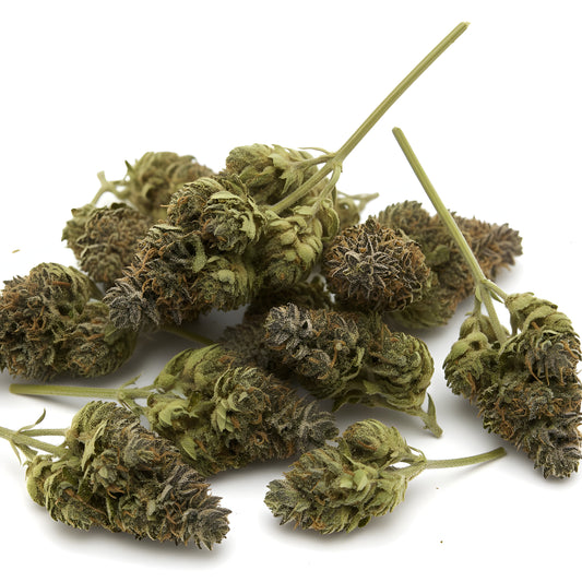 Main product photo of Yellow Tail THCa Hemp Flower featuring Lemon Skunk x Golden Goat genetics, shimmering trichomes, citrus-forward aroma, and premium AAA-grade buds