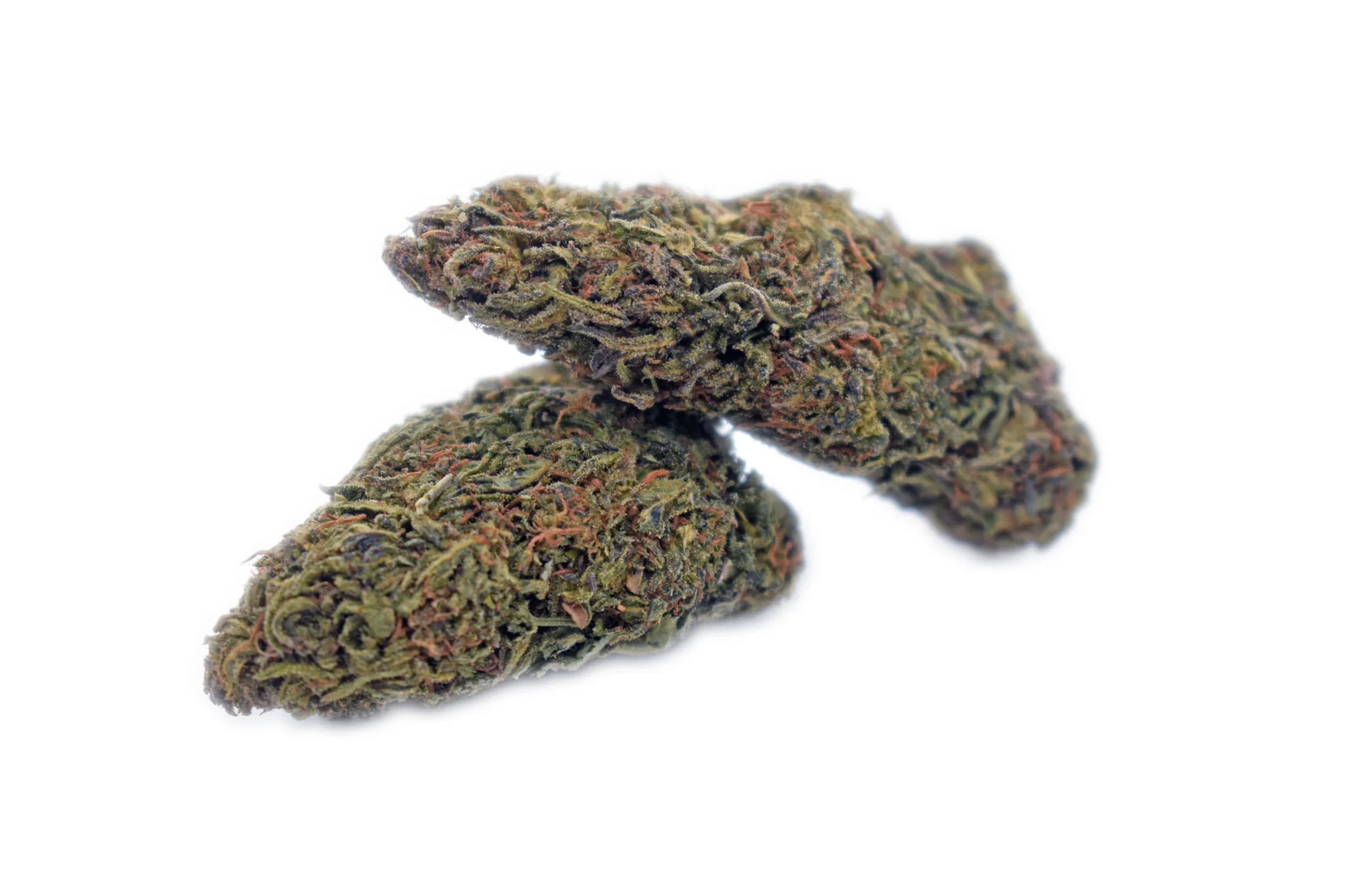 A fresh pile of Blue Genius CBD + Delta-8 THC flower buds, featuring a frosty, cannabinoid-rich coating and citrus-pine aroma for a balanced and smooth smoking experience | Hurcann