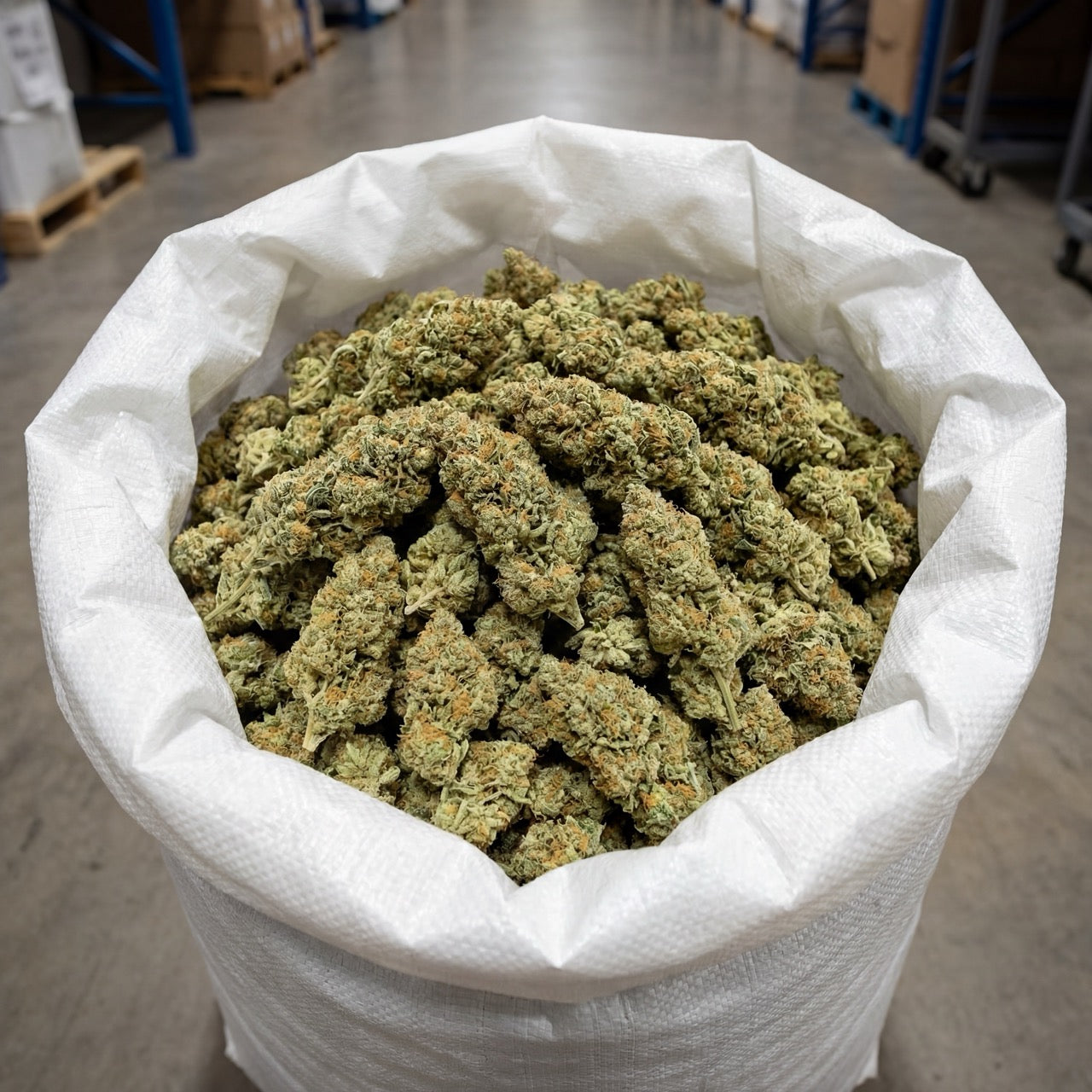 Bulk Blue Dream CBD flower presented in large-volume packaging, ready for wholesale distribution. Carefully handled to maintain freshness, structure and overall product quality across the batch.