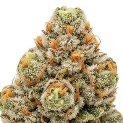 Close up zoom image of Zoap THCA hemp flower AAA grade, highlighting dense trichomes, purple and green coloration, fruity tropical aroma profile, balanced hybrid with 33 percent THCA