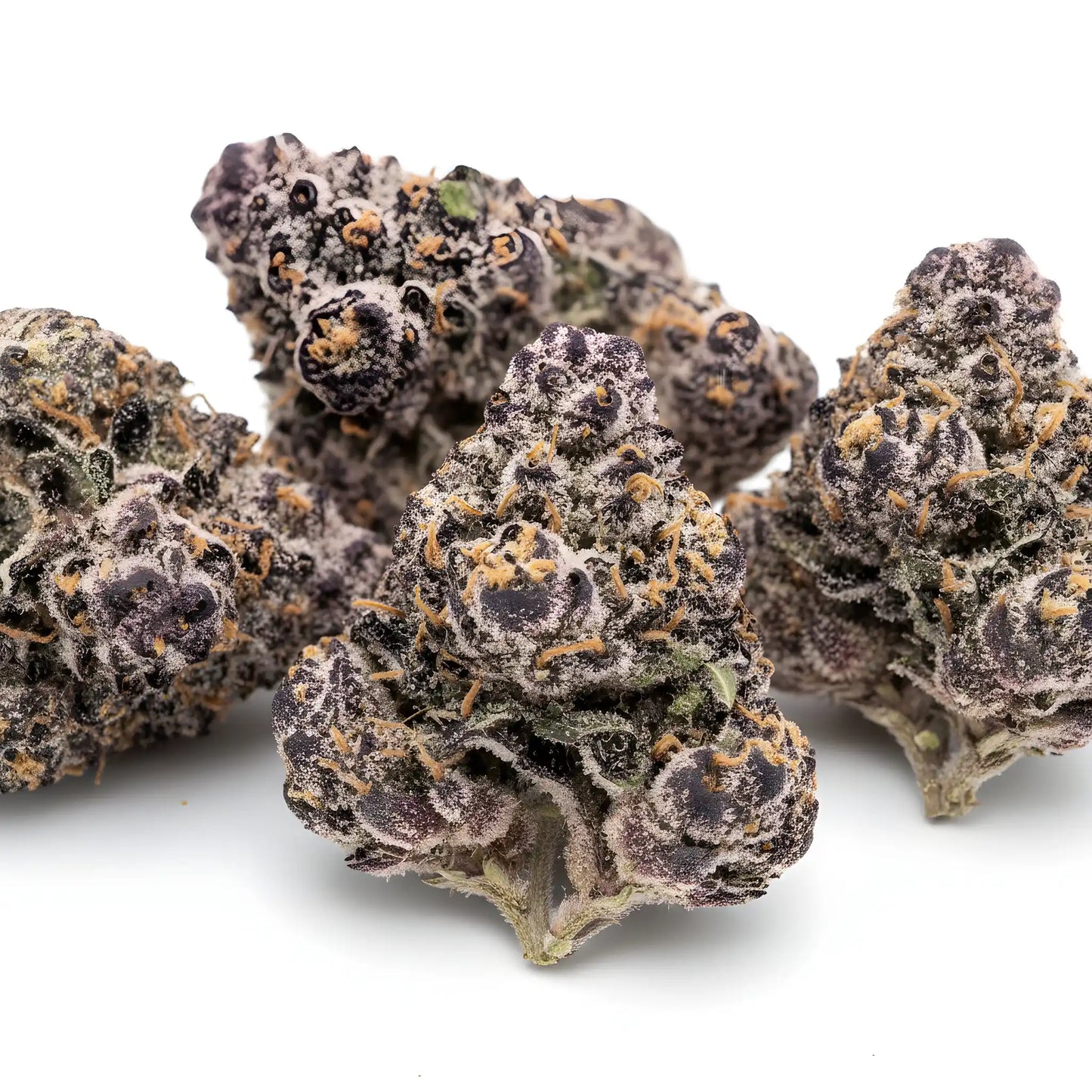Close up zoom image of Jealousy THCA flower AA grade, highlighting dense trichome coverage, purple hues, and premium indoor cure | Hurcann