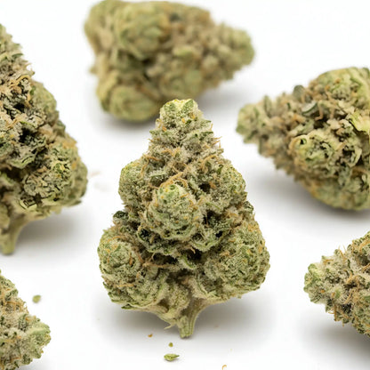 Zoom close-up image of Key Lime Pie THCA hemp flower AA grade, focusing on dense trichomes and premium indoor-grown structure | Hurcann