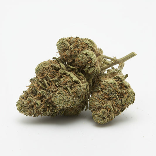 Chunky, forest-green buds covered in amber hairs and sticky resin