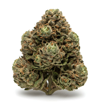 Zoom close-up image of Strawberry THCA hemp flower AA grade, highlighting dense trichome coverage and fresh, high-potency buds