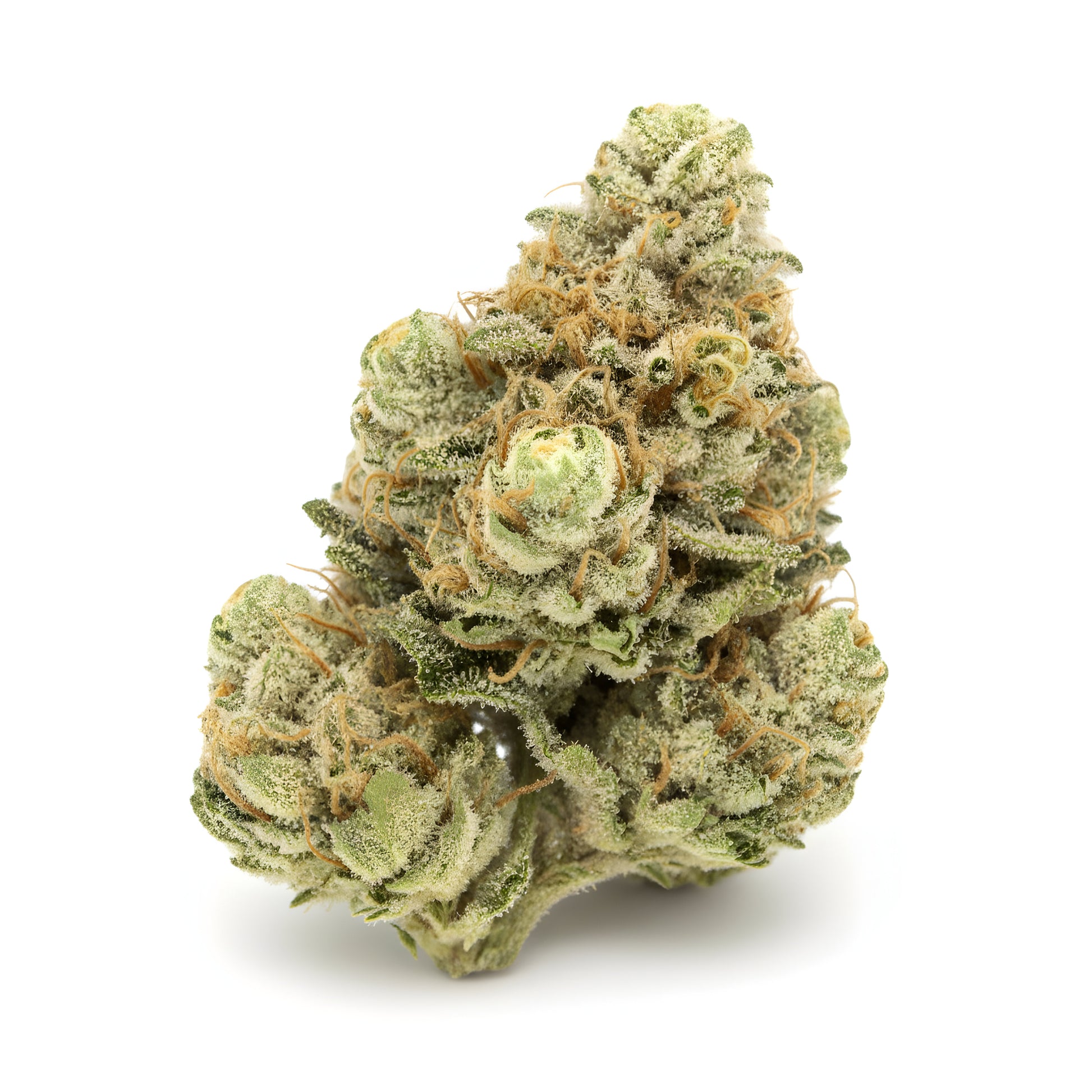 Close up zoom image of Sour Diesel THCA flower AA grade, highlighting thick trichome coverage, sticky texture, and premium indoor cure.