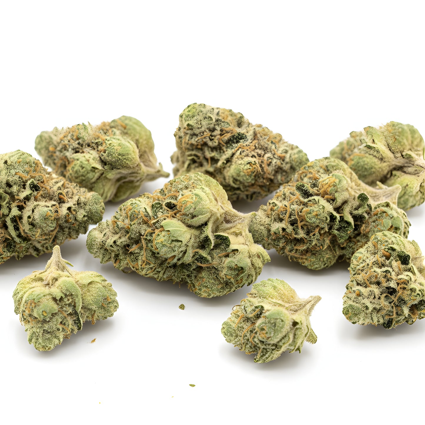 Close up zoom image of Pineapple Ex THCA flower AA grade, highlighting sparkling trichomes, fluffy structure, and premium indoor cure