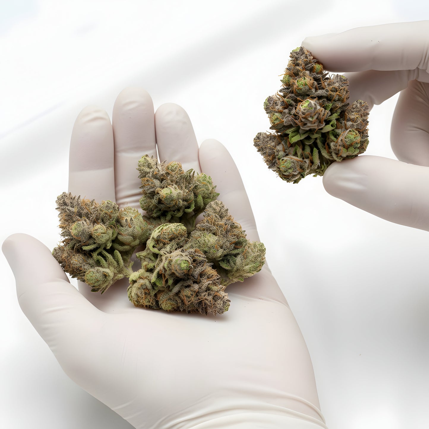Gloves photo handling Strawberry Cherry THCA hemp flower AAA grade for wholesale, highlighting sticky resin coverage, red pistils, and fresh berry citrus aroma