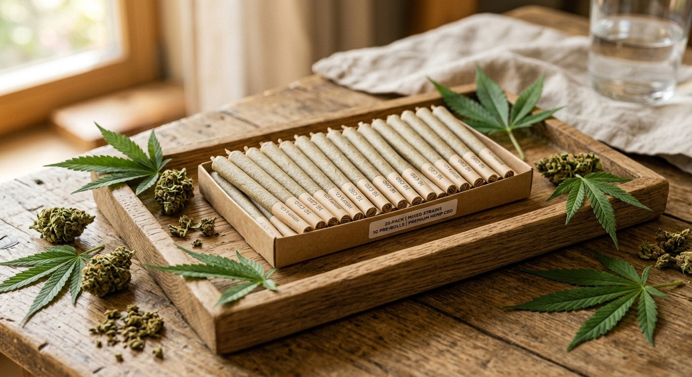 CBD Pre-Roll 25-Pack — Mixed Strains | 1g Joints | Bulk Value Pack — lifestyle