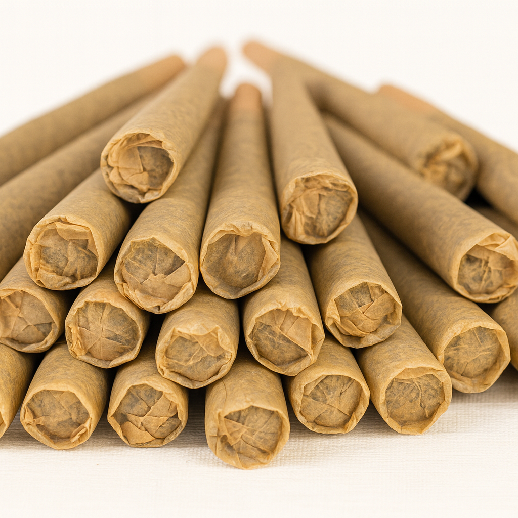 Bulk cannabis pre-rolls stacked tightly – wholesale blunts and cones for dispensaries and smoke shops