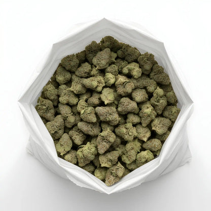 Wholesale photo of Jokerz THCA hemp flower indica dominant AA grade, bulk display of resin rich purple and green buds, 26 percent THCA, White Runtz x Jet Fuel Gelato lineage | Hurcann
