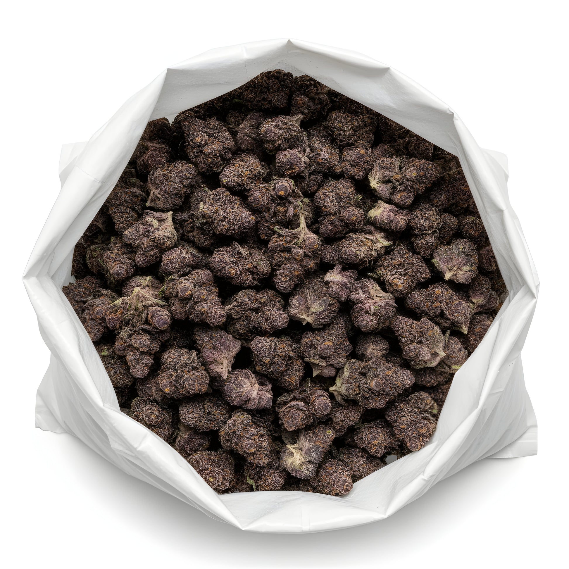 Wholesale photo of Jealousy THCA hemp flower hybrid AA grade, bulk display of frosty dark green buds with 29 percent THCA