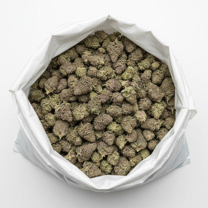 Thick, frosty buds with dark purple tones and white crystal coverage give this strain a “blizzard” effect.