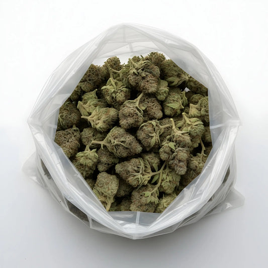 Wholesale main image of Moonblast THCa hemp flower indica AAA grade, bulk buds showing deep purple tones and heavy trichome frost | Hurcann